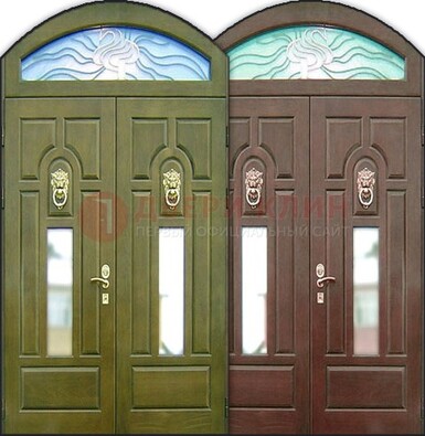 Стальная арочная дверь со стеклом ДА-17 для монолитного дома в Коломне