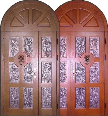 Металлическая арочная дверь со стеклом ДА-28 в коттедж в Коломне