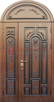 Арочная железная дверь с виноритом и узором ДА-36 в Коломне