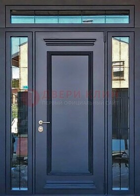 Черная металлическая дверь с фрамугой и филенкой ДФГ-19 в Коломне
