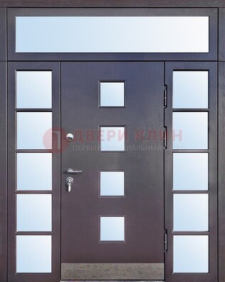 Современная железная дверь со стеклом и фрамугами ДФГ-4 в Коломне