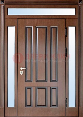Железная дверь со стеклом и фрамугами в коричневом цвете ДФГ-8 в Коломне