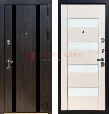 Черная железная дверь с МДФ и декоративными вставками ДМ-157 в Коломне