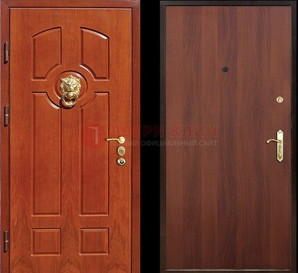 Оранжевая стальная дверь с МДФ ламинат внутри ДМ-18 в квартиру в Коломне