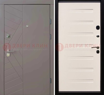 Светло-серая стальная филенчатая дверь с МДФ ДМ-199 в Коломне