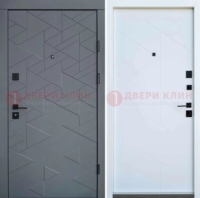 Серая металлическая дверь МДФ с узором  ДМ-224 в Коломне