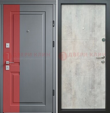 Серая с красной полосой металлическая дверь МДФ ДМ-245 в Коломне