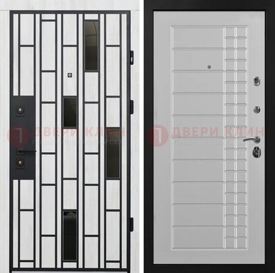 Белая с черными элементами железная дверь МДФ ДМ-282 в Коломне