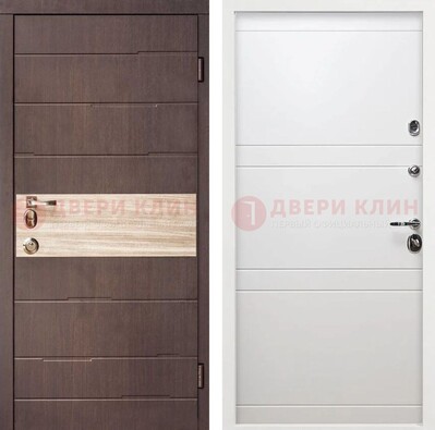 Коричневая стальная дверь с филенчатой МДФ в Белом цвете ДМ-306 в Коломне
