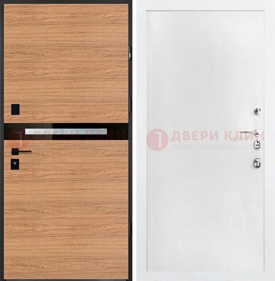 Железная коричневая дверь с МДФ в белом цвете ДМ-313 в Коломне