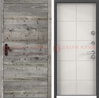 Входная серая дверь с рябью и белом МДФ внутри  ДМ-334 в Коломне