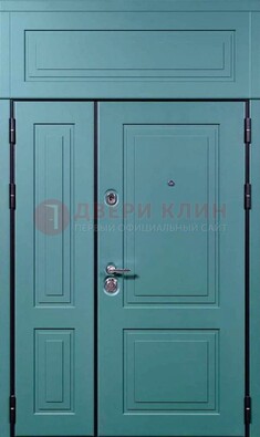 Синяя металлическая дверь с МДФ и верхней фрамугой ДМ-339 в Коломне