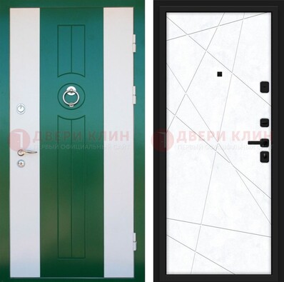 Зеленая железная дверь с панелями МДФ ДМ-369 в Коломне