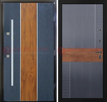 Темная металлическая дверь МДФ со вставками ДМ-411 в Коломне