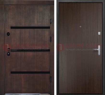 Темная стальная дверь с МДФ в стиле хайтек ДМ-414 в Коломне