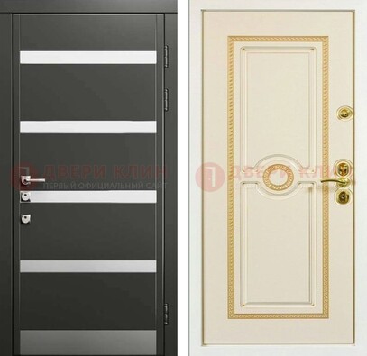 Металлическая дверь с серой и белой МДФ ДМ-419 в Коломне