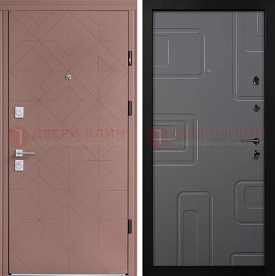 Красная стальная дверь в квартиру с МДФ хайтек ДМ-493 в Коломне