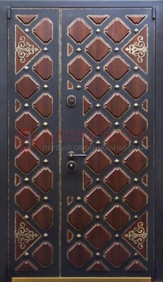 Тёмная двухстворчатая входная дверь для улицы с МДФ ДМ-531 в Коломне