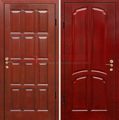 Красная металлическая дверь с массивом дуба ДМД-15 в Коломне