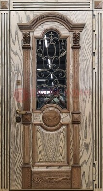 Железная дверь с массивом дуба со стеклом и ковкой ДМД-47 в Коломне