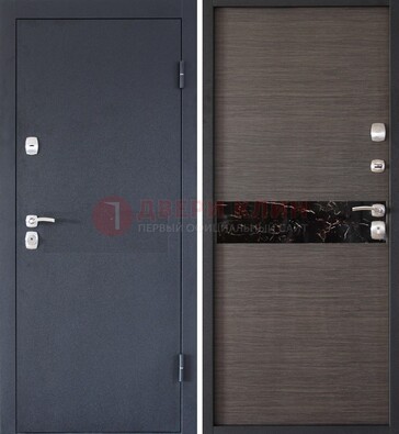 Черная железная дверь с порошковым напылением МДФ внутри ДП-114 в Коломне