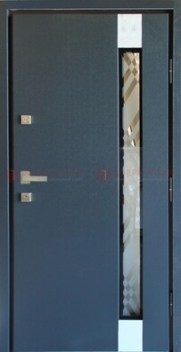 Серая стальная дверь с порошковым покрытием и стеклянной вставкой ДП-216 в Коломне
