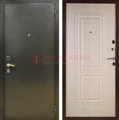 Стальная темно-серая дверь с порошковым напылением и МДФ Белый дуб ДП-277 в Коломне
