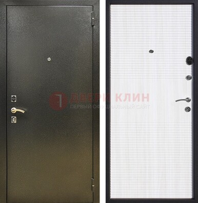 Стальная темно-серая дверь с порошковой отделкой и МДФ Белый ясень ДП-279 в Коломне