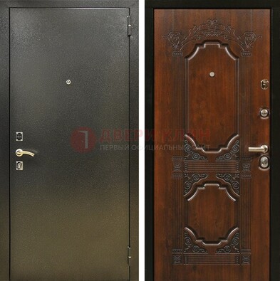 Входная дверь Темное серебро с порошковым покрытием и МДФ с узором ДП-293 в Коломне
