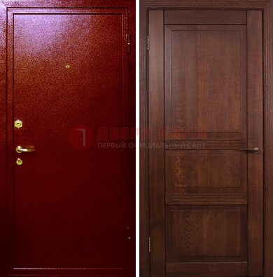 Красная железная дверь с порошковым окрасом ДП-58 в Коломне