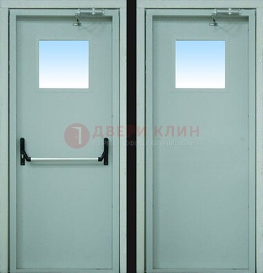 Серая металлическая противопожарная дверь со стеклянной вставкой ДПП-3 в Коломне