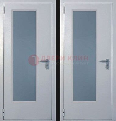 Белая металлическая противопожарная дверь с декоративной вставкой ДПП-5 в Коломне