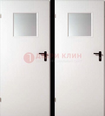 Белая железная противопожарная дверь с декоративной вставкой ДПП-6 в Коломне