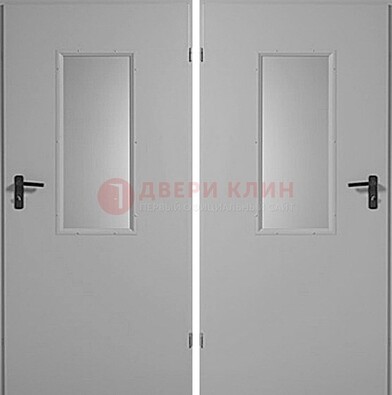 Белая металлическая противопожарная дверь с декоративной вставкой ДПП-7 в Коломне