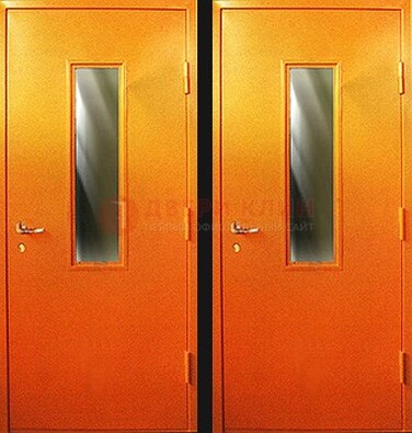Оранжевая противопожарная дверь со вставкой из стекла ДПП-8 в Коломне