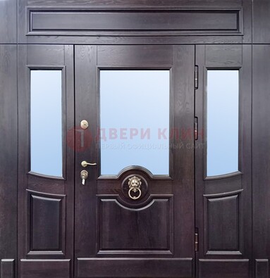 Филенчатая металлическая дверь с панелью МДФ и стеклом ДПР-102 в Коломне
