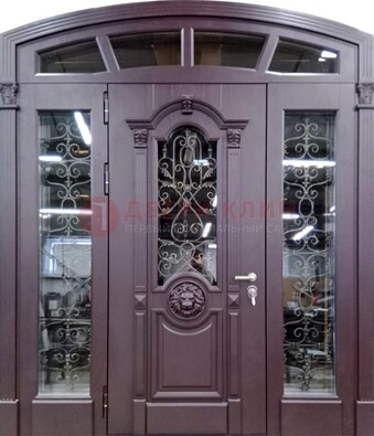 Дизайнерская парадная дверь Винорит со стеклом и ковкой ДПР-104 в Коломне