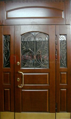 Стальная парадная дверь со вставками из стекла и ковки ДПР-30 в коттедж в Коломне