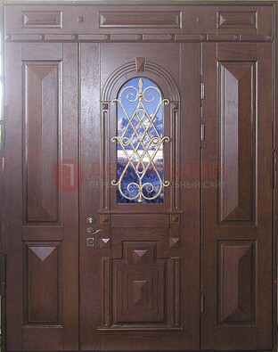 Стальная парадная дверь со стеклом и ковкой ДПР-4 для коттеджа в Коломне