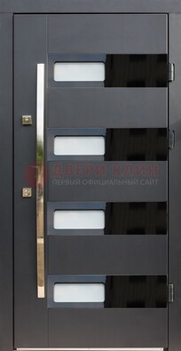 Черная стальная дверь МДФ хайтек со стеклом ДС-16 в Коломне