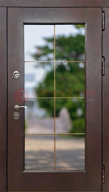 Коричневая стальная дверь со стеклом ДС-19 в Коломне