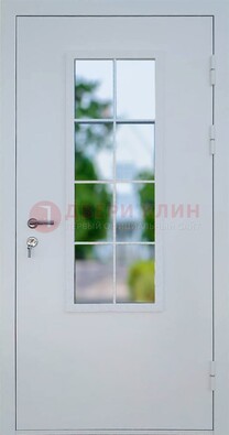 Белая железная дверь порошок со стеклом ДС-31 в Коломне