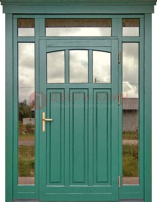 Зеленая металлическая дверь МДФ со стеклом ДС-43 в Коломне
