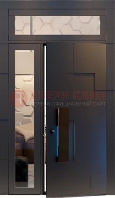 Чёрная двухстворчатая металлическая дверь со стеклом ДС-64 в Коломне