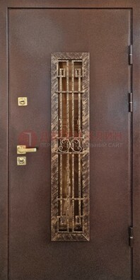 Металлическая дверь с порошковым напылением со стеклом и ковкой ДСК-110 в Коломне
