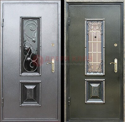 Звукоизоляционная металлическая дверь со стеклом и ковкой ДСК-12 в Коломне