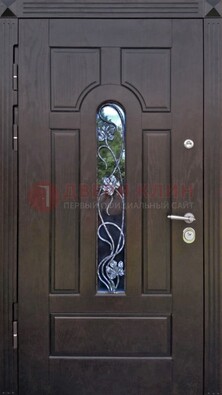 Металлическая дверь со стеклом и ковкой в цвете венге ДСК-142 в Талдоме