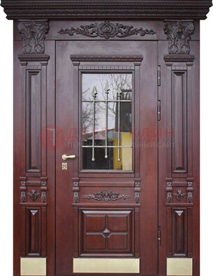 Железная парадная дверь массив дуба со стеклом и ковкой ДСК-175 в Коломне