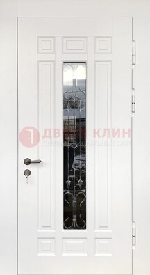 Белая стальная дверь винорит со стеклом и ковкой ДСК-191 в Коломне