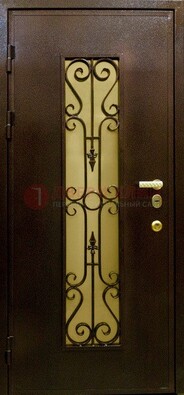 Металлическая дверь с армированным стеклопакетом и ковкой ДСК-20 в Коломне